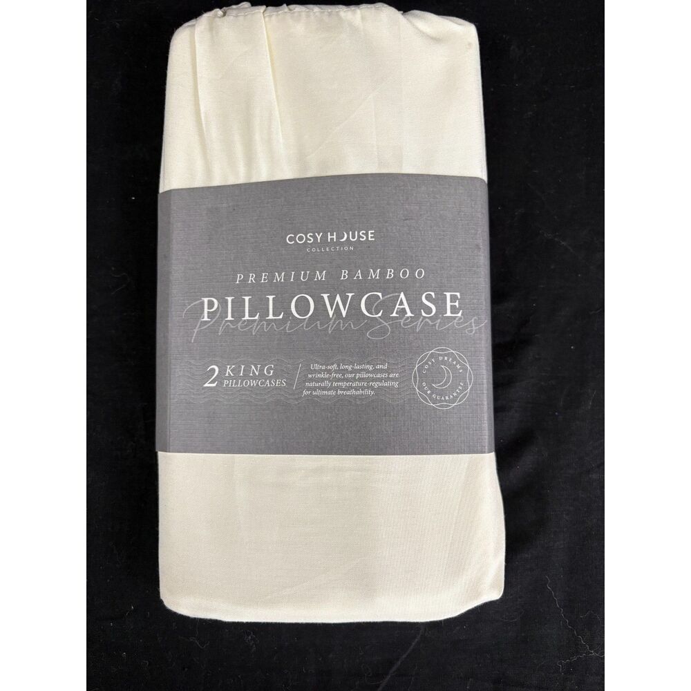 Cosy House Collection Premium Bamboo Pillowcases Cream King Set of 2 NWT
